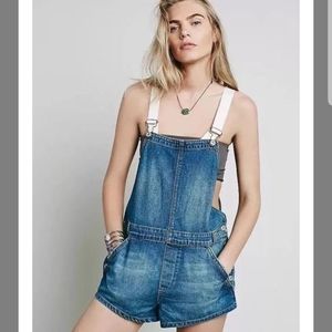 Free People Size 26 denim shapeless overalls short
